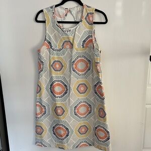 Vibrant Sleeveless Shift Geometric Mini Dress- 100% Cotton, Made in USA, Canvas